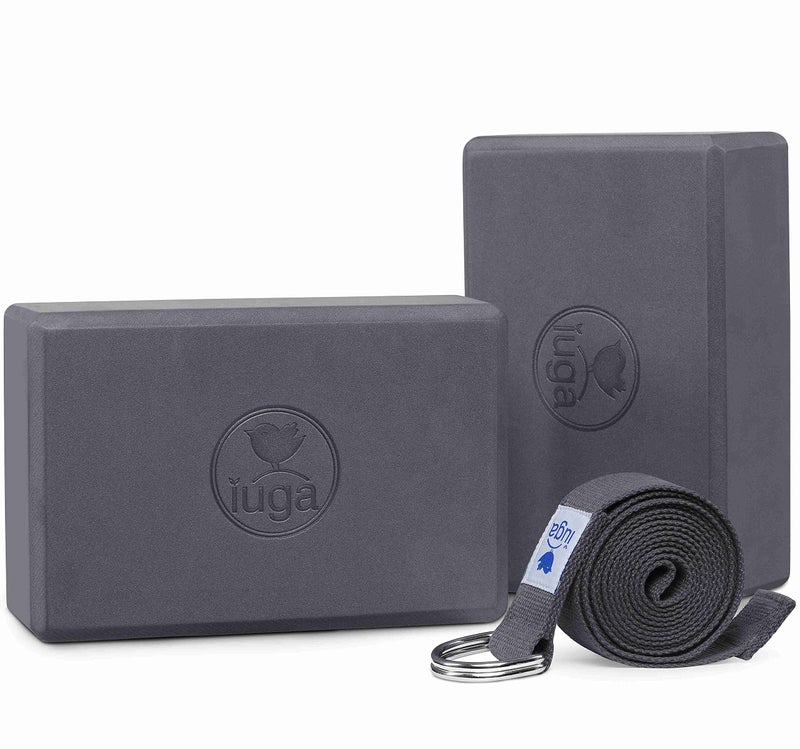 IUGA Yoga Block 2 Pack with Yoga Strap, High Density Yoga Blocks 9â€x6â€x3â€to Improve Strength, Flexibility and Balance, Light Weight and Non-Slip Surface for Yoga, Pilates and Meditation - Image 1